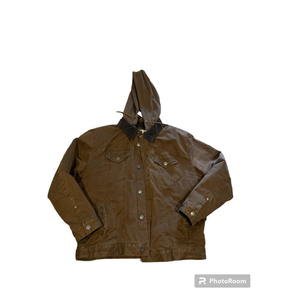 American Eagle brown trucker jacket lined hooded coat utility XXL new